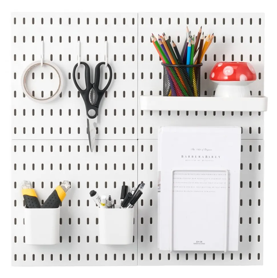VEVOR Pegboard Combination Kit, 11" x 11" Plastic Pegboard, 4 Panels, Peg Board Wall Organizer Kit with Accessories, for Garage Tool Storage Kitchen Living Room Craft Room Office Bathroom Home, White