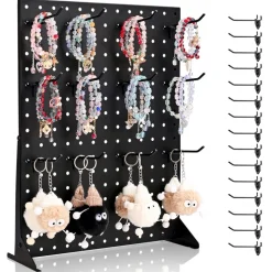 VEVOR Pegboard Display Stand, 17 x 13 Inch Tabletop Pegboard Display Stand with 15 Hooks, Thickened Cold-Rolled Steel Peg Board Panel for Grocery, Retail Store and Jewelry Shop, Black (1 PCS)
