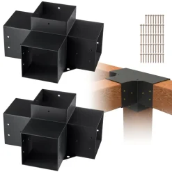VEVOR Pergola Bracket Kit 6''x6''(Inner Size 5.6x5.6), 2pcs 4-Way Heavy Duty Corner Bracket Woodworks DIY Post Base Kit, Easy Installation Wooden Beams for Gazebos, Patio Pergolas, Log Cabin Outdoor