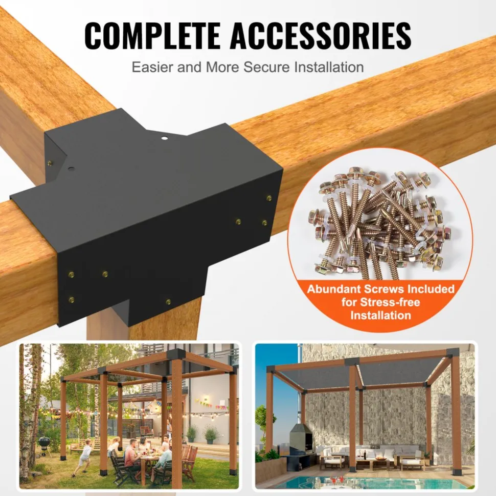 VEVOR Pergola Bracket Kit 6''x6''(Inner Size 5.6x5.6), 2pcs 4-Way Heavy Duty Corner Bracket Woodworks DIY Post Base Kit, Easy Installation Wooden Beams for Gazebos, Patio Pergolas, Log Cabin Outdoor