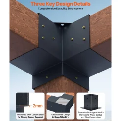 VEVOR Pergola Bracket Kit, 4x4 Inch (Inner Size 3.5x3.5), 4 Pcs 3-Way Heavy Duty Corner Bracket Woodworks DIY Post Base Kit, Easy Installation Wooden Beams for Gazebos, Patio Pergolas, Log Cabin