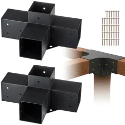 VEVOR Pergola Bracket Kit 4''x4''(Inner Size 3.6x3.6), 2pcs 4-Way Heavy Duty Corner Bracket Woodworks DIY Post Base Kit, Easy Installation Wooden Beams for Gazebos, Patio Pergolas, Log Cabin Outdoor