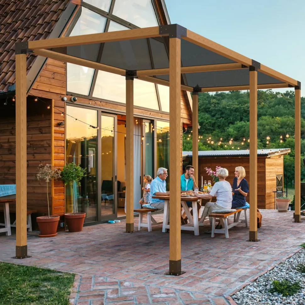 VEVOR Pergola Bracket Kit 4''x4''(Inner Size 3.6x3.6), 2pcs 4-Way Heavy Duty Corner Bracket Woodworks DIY Post Base Kit, Easy Installation Wooden Beams for Gazebos, Patio Pergolas, Log Cabin Outdoor