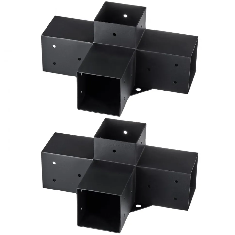 VEVOR Pergola Bracket Kit 4''x4''(Inner Size 3.6x3.6), 2pcs 4-Way Heavy Duty Corner Bracket Woodworks DIY Post Base Kit, Easy Installation Wooden Beams for Gazebos, Patio Pergolas, Log Cabin Outdoor