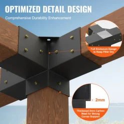 VEVOR Pergola Bracket Kit 4''x4''(Inner Size 3.6x3.6), 2pcs 4-Way Heavy Duty Corner Bracket Woodworks DIY Post Base Kit, Easy Installation Wooden Beams for Gazebos, Patio Pergolas, Log Cabin Outdoor