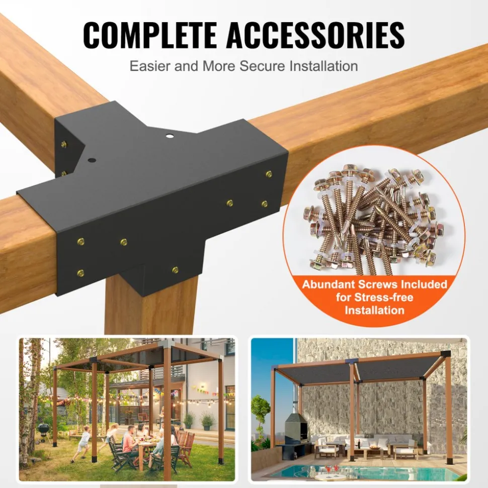 VEVOR Pergola Bracket Kit 4''x4''(Inner Size 3.6x3.6), 2pcs 4-Way Heavy Duty Corner Bracket Woodworks DIY Post Base Kit, Easy Installation Wooden Beams for Gazebos, Patio Pergolas, Log Cabin Outdoor