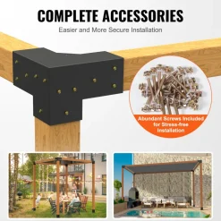 VEVOR Pergola Bracket Kit 4''x4''(Inner Size 3.6x3.6), 4pcs 3-Way Heavy Duty Corner Bracket Woodworks DIY Post Base Kit, Easy Installation Wooden Beams for Gazebos, Patio Pergolas, Log Cabin Outdoor