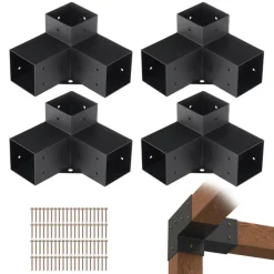 VEVOR Pergola Bracket Kit 4''x4''(Inner Size 3.6x3.6), 4pcs 3-Way Heavy Duty Corner Bracket Woodworks DIY Post Base Kit, Easy Installation Wooden Beams for Gazebos, Patio Pergolas, Log Cabin Outdoor