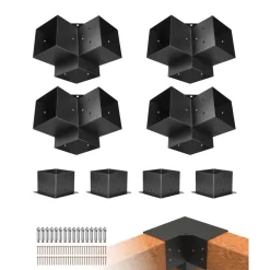 VEVOR Pergola Bracket Kit, 6x6 Inch (Inner Size 5.5x5.5), 4 Pcs 3-Way Heavy Duty Corner Bracket Woodworks DIY Post Base Kit, Easy Installation Wooden Beams for Gazebos, Patio Pergolas, Log Cabin