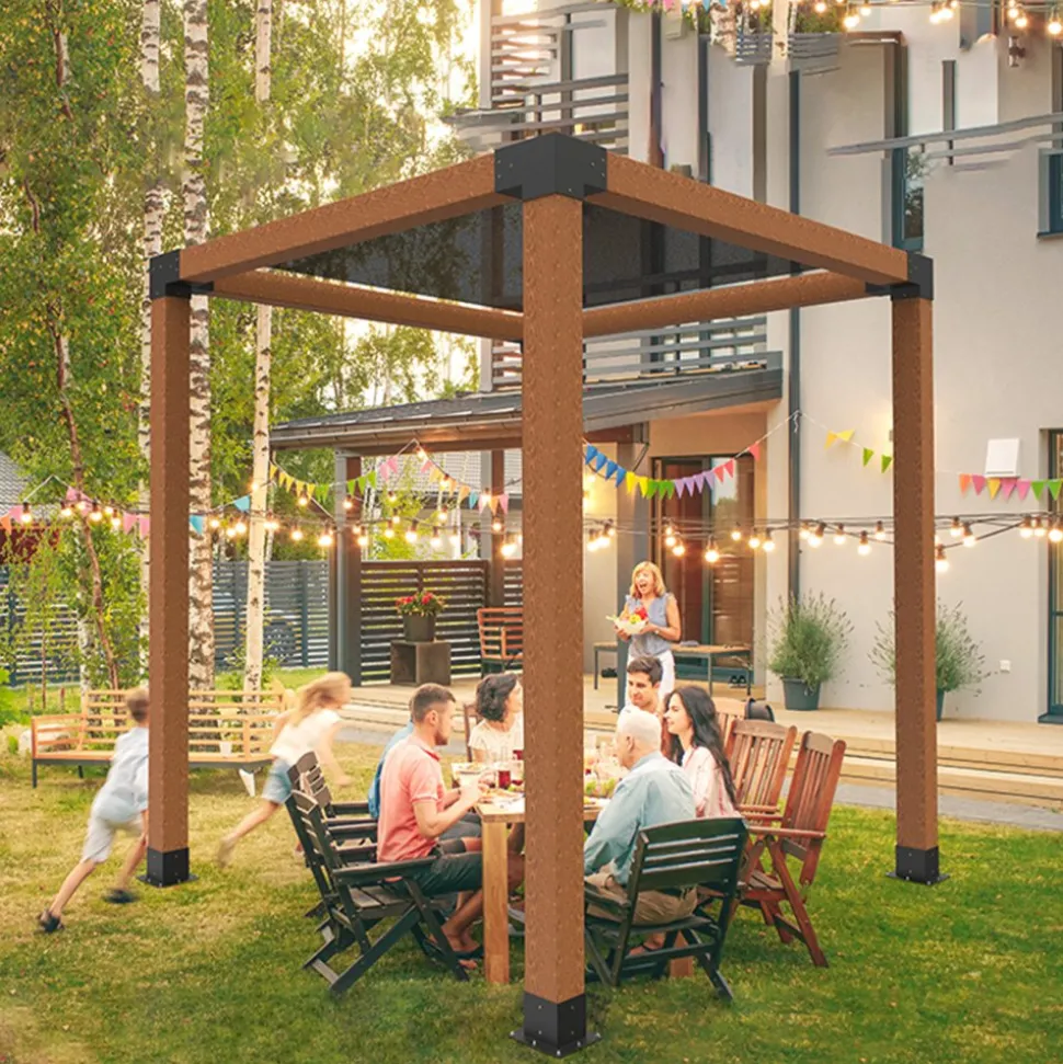 VEVOR Pergola Bracket Kit, 6x6 Inch (Inner Size 5.5x5.5), 4 Pcs 3-Way Heavy Duty Corner Bracket Woodworks DIY Post Base Kit, Easy Installation Wooden Beams for Gazebos, Patio Pergolas, Log Cabin
