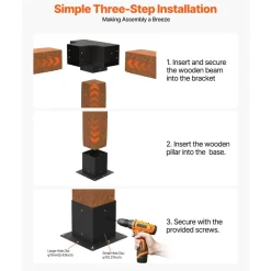 VEVOR Pergola Bracket Kit, 4x4 Inch (Inner Size 3.5x3.5), 2 Pcs 4-Way Heavy Duty Corner Bracket Woodworks DIY Post Base Kit, Easy Installation Wooden Beams for Gazebos, Patio Pergolas, Log Cabin