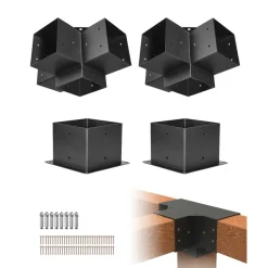 VEVOR Pergola Bracket Kit, 6x6 Inch (Inner Size 5.5x5.5), 2 Pcs 4-Way Heavy Duty Corner Bracket Woodworks DIY Post Base Kit, Easy Installation Wooden Beams for Gazebos, Patio Pergolas, Log Cabin