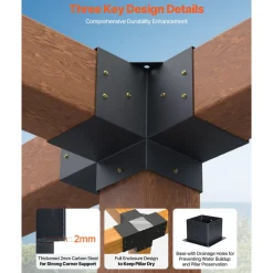 VEVOR Pergola Bracket Kit, 6x6 Inch (Inner Size 5.5x5.5), 2 Pcs 4-Way Heavy Duty Corner Bracket Woodworks DIY Post Base Kit, Easy Installation Wooden Beams for Gazebos, Patio Pergolas, Log Cabin