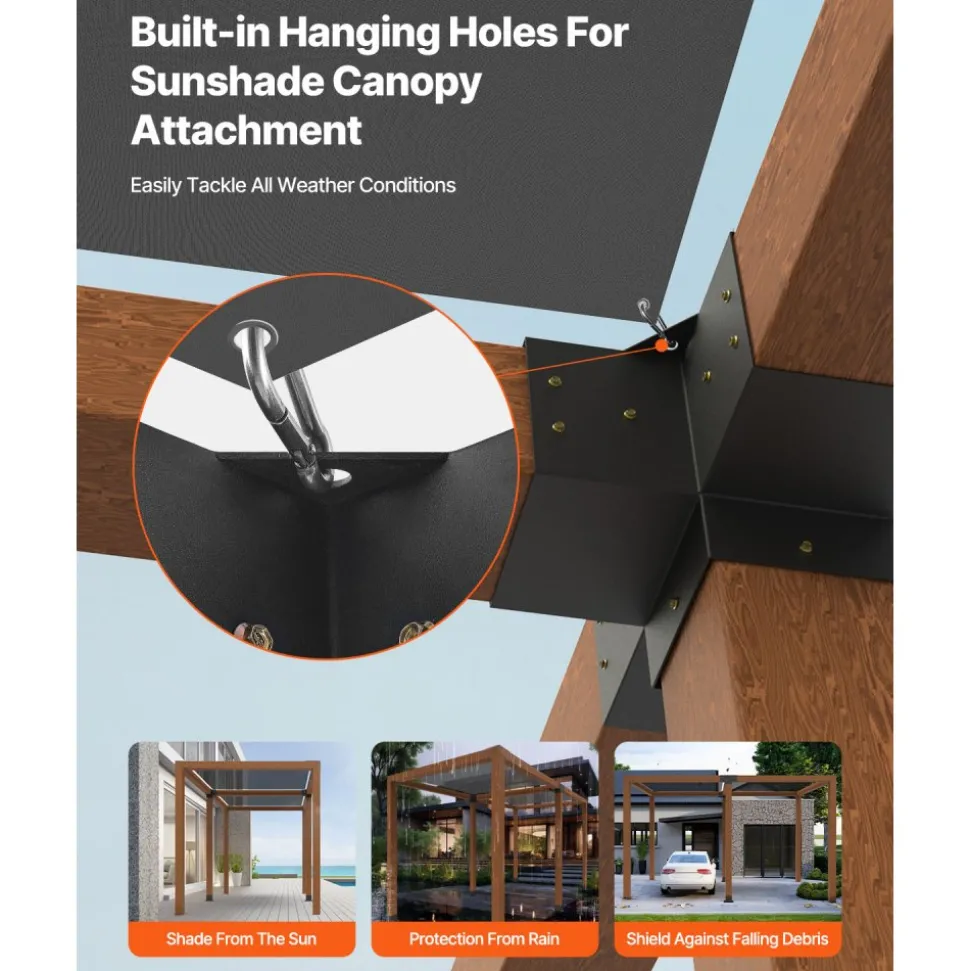VEVOR Pergola Bracket Kit, 6x6 Inch (Inner Size 5.5x5.5), 2 Pcs 4-Way Heavy Duty Corner Bracket Woodworks DIY Post Base Kit, Easy Installation Wooden Beams for Gazebos, Patio Pergolas, Log Cabin