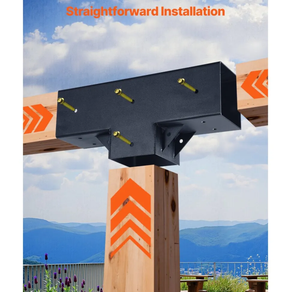 VEVOR Pergola Kit 4-Pack, T-Shaped 4x4 (Actual 3.5x3.5 Inch), 3-Way Pergola Brackets DIY Woodworking Gazebo Bracket Kit with Screws for 3.5x3.5 Inch Wood Beams in Actual Size for Outdoor Party Banquet