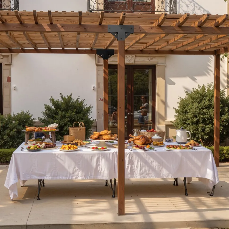 VEVOR Pergola Kit 2-Pack, T-Shaped 4x4 (Actual 3.5x3.5 Inch), 3-Way Pergola Brackets DIY Woodworking Gazebo Bracket Kit with Screws for 3.5x3.5 Inch Wood Beams in Actual Size for Outdoor Party Banquet