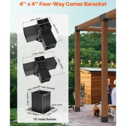 VEVOR Pergola Kit, 4x4 Inch Pergola Brackets for 3.5x3.5 Inch Wood Beams in Actual Dimension, 3-Way (4 Pcs) and 4-Way (2 Pcs) Gazebo Brackets with 6 Post Bases, for Outdoor Pergolas, Gazebos, Sheds