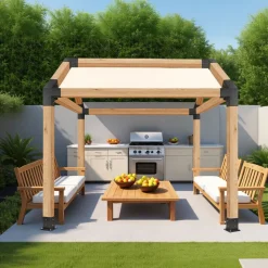 VEVOR Pergola Kit, 4x4 Inch Pointed-Roof Pergola Brackets for 3.5x3.5 In Lumbers in Actual Size, 3-Way / 4-Way Gazebo Bracket with Post Bases & Ridge Brackets for Outdoor Pergolas Gazebo Shed, 14 Pcs