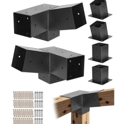VEVOR Pergola Kit, 4x4 Inch 3-Way Slanted Brackets for 3.5x3.5 Inch Wood Beams in Actual Size, 2-Pack Pergola Brackets with 2 Post Bases and 2 Wall Mount Bases, for Outdoor Pergolas, Gazebos, Sheds