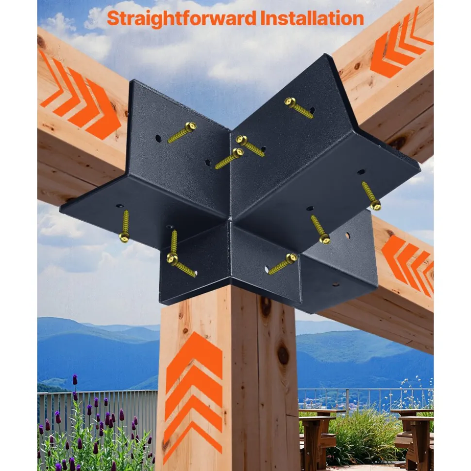 VEVOR Pergola Kit, 4x4 Inch 4-Way Slanted Bracket for 3.5x3.5 Inch Wood Beams in Actual Size, Carbon Steel Pergola Bracket with Post Base and Wall Mount Base, for Outdoor Pergolas, Gazebos, Sheds