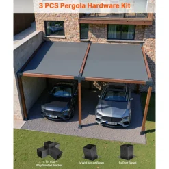 VEVOR Pergola Kit, 4x4 Inch 4-Way Slanted Bracket for 3.5x3.5 Inch Wood Beams in Actual Size, Carbon Steel Pergola Bracket with Post Base and Wall Mount Base, for Outdoor Pergolas, Gazebos, Sheds