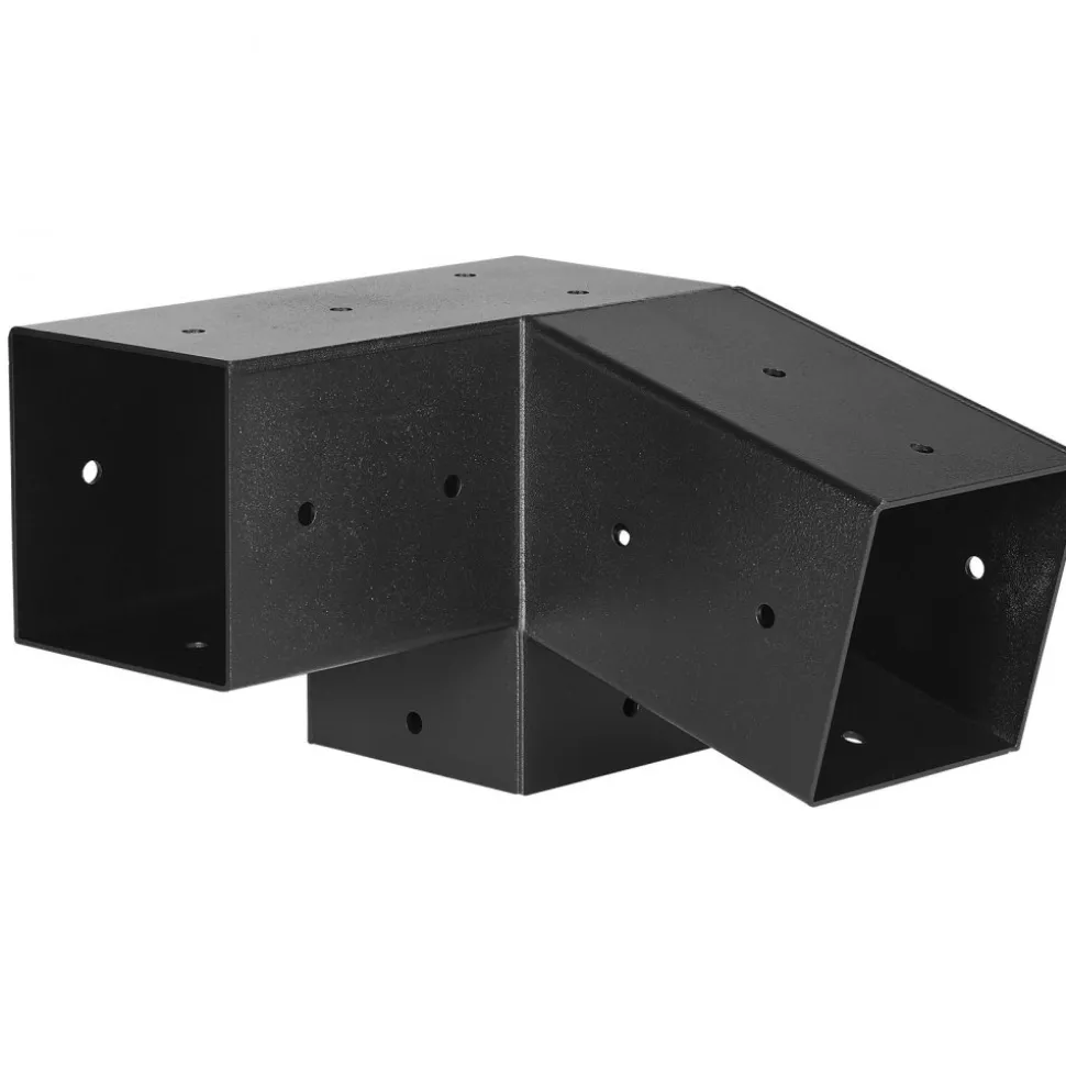 VEVOR Pergola Kit, 4x4 Inch 3-Way Slanted Bracket for 3.5x3.5 Inch Wood Beams in Actual Size, Carbon Steel Pergola Bracket with Screws and Post Bases, for Outdoor Wood Pergolas, Gazebos, Sheds, 8 Pcs