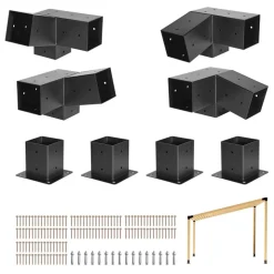VEVOR Pergola Kit, 4x4 Inch 3-Way Slanted Bracket for 3.5x3.5 Inch Wood Beams in Actual Size, Carbon Steel Pergola Bracket with Screws and Post Bases, for Outdoor Wood Pergolas, Gazebos, Sheds, 8 Pcs