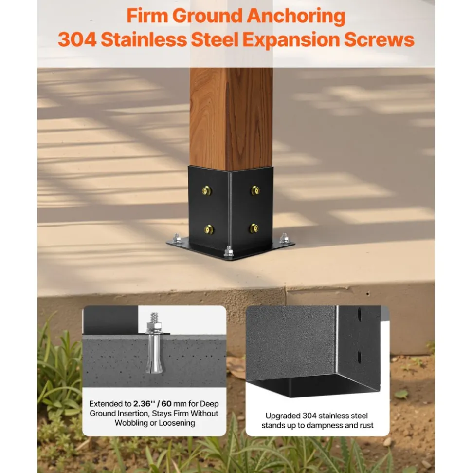 VEVOR Pergola Kit, 4x4 Inch 3-Way Slanted Bracket for 3.5x3.5 Inch Wood Beams in Actual Size, Carbon Steel Pergola Bracket with Screws and Post Bases, for Outdoor Wood Pergolas, Gazebos, Sheds, 8 Pcs