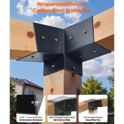 VEVOR Pergola Kit, 4x4 Inch 3-Way Slanted Bracket for 3.5x3.5 Inch Wood Beams in Actual Size, Carbon Steel Pergola Bracket with Screws and Post Bases, for Outdoor Wood Pergolas, Gazebos, Sheds, 8 Pcs