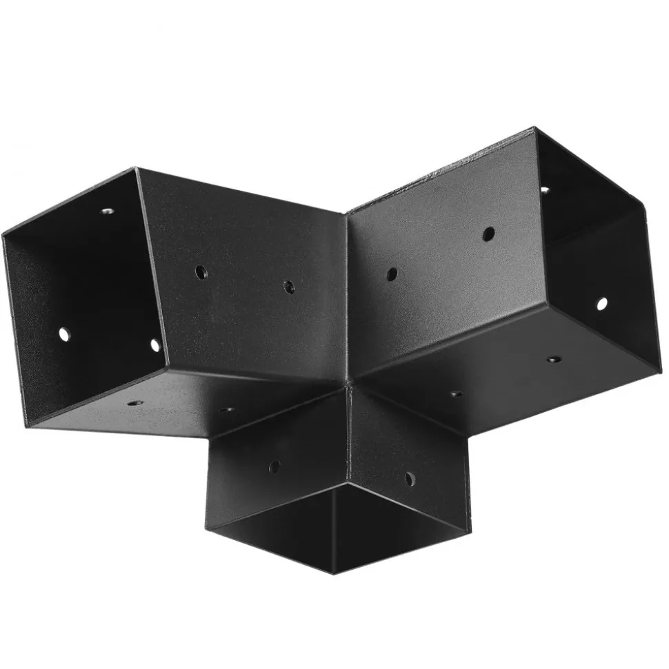 VEVOR Pergola Kit, 4x4 Inch 3-Way Slanted Bracket for 3.5x3.5 Inch Wood Beams in Actual Size, Carbon Steel Pergola Bracket with Screws and Post Bases, for Outdoor Wood Pergolas, Gazebos, Sheds, 8 Pcs
