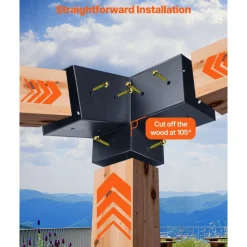 VEVOR Pergola Kit, 4x4 Inch 3-Way Slanted Bracket for 3.5x3.5 Inch Wood Beams in Actual Size, Carbon Steel Pergola Bracket with Screws and Post Bases, for Outdoor Wood Pergolas, Gazebos, Sheds, 8 Pcs