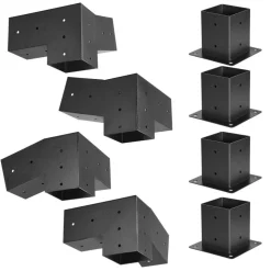 VEVOR Pergola Kit, 4x4 Inch 3-Way Slanted Bracket for 3.5x3.5 Inch Wood Beams in Actual Size, Carbon Steel Pergola Bracket with Screws and Post Bases, for Outdoor Wood Pergolas, Gazebos, Sheds, 8 Pcs