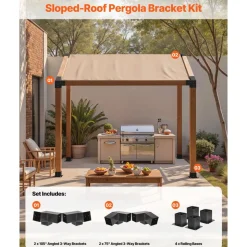 VEVOR Pergola Kit, 4x4 Inch 3-Way Slanted Bracket for 3.5x3.5 Inch Wood Beams in Actual Size, Carbon Steel Pergola Bracket with Screws and Post Bases, for Outdoor Wood Pergolas, Gazebos, Sheds, 8 Pcs