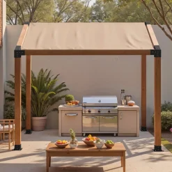 VEVOR Pergola Kit, 4x4 Inch 3-Way Slanted Bracket for 3.5x3.5 Inch Wood Beams in Actual Size, Carbon Steel Pergola Bracket with Screws and Post Bases, for Outdoor Wood Pergolas, Gazebos, Sheds, 8 Pcs