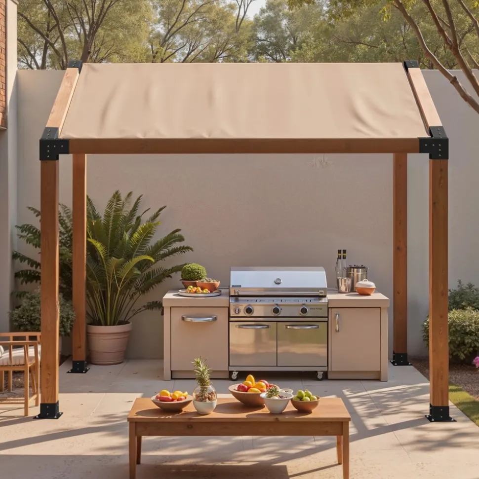 VEVOR Pergola Kit, 4x4 Inch 3-Way Slanted Bracket for 3.5x3.5 Inch Wood Beams in Actual Size, Carbon Steel Pergola Bracket with Screws and Post Bases, for Outdoor Wood Pergolas, Gazebos, Sheds, 8 Pcs