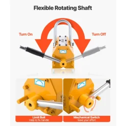 VEVOR Permanent Magnetic Lifter, 2200 lbs Pulling Capacity, Heavy Duty N42 Neodymium Lifting Magnet with Release Handle and Steel Hook, Used in Shop Crane and Hoist, for Lifting Plate Steel, Board