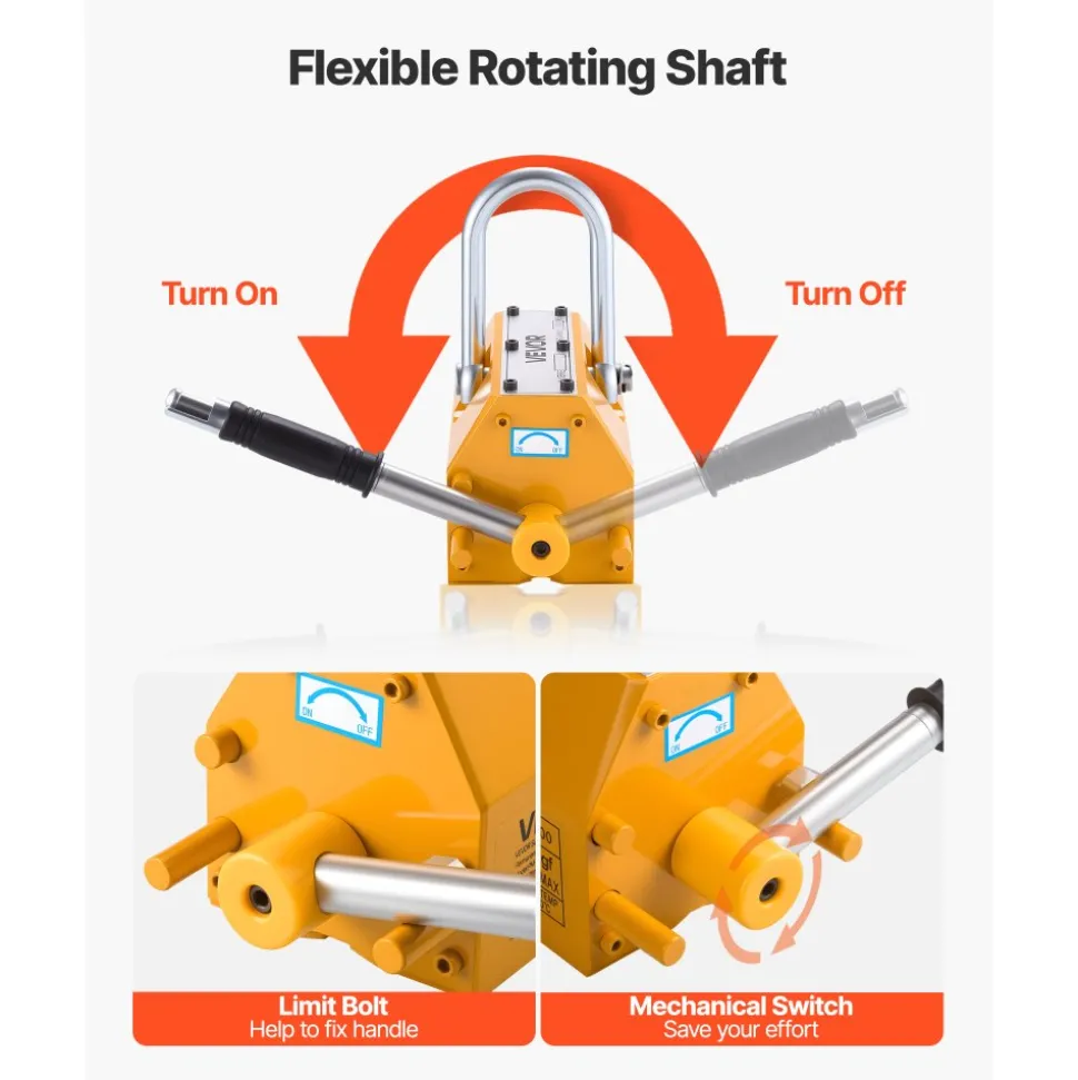 VEVOR Permanent Magnetic Lifter, 2200 lbs Pulling Capacity, Heavy Duty N42 Neodymium Lifting Magnet with Release Handle and Steel Hook, Used in Shop Crane and Hoist, for Lifting Plate Steel, Board