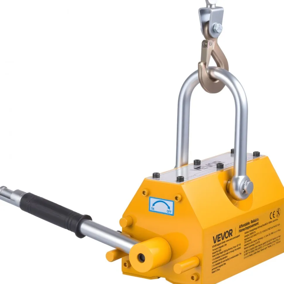 VEVOR Permanent Magnetic Lifter, 2200 lbs Pulling Capacity, Heavy Duty N42 Neodymium Lifting Magnet with Release Handle and Steel Hook, Used in Shop Crane and Hoist, for Lifting Plate Steel, Board
