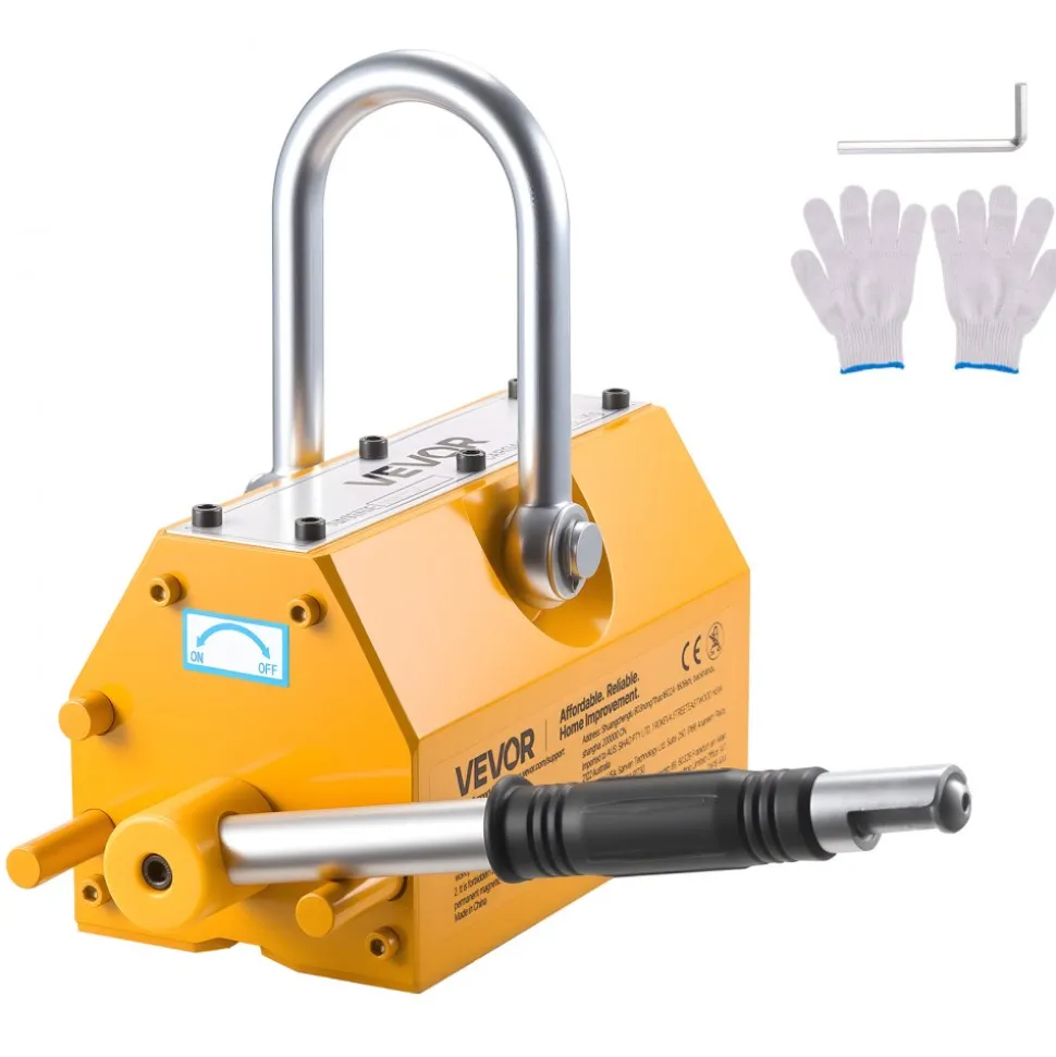 VEVOR Permanent Magnetic Lifter, 2200 lbs Pulling Capacity, Heavy Duty N42 Neodymium Lifting Magnet with Release Handle and Steel Hook, Used in Shop Crane and Hoist, for Lifting Plate Steel, Board