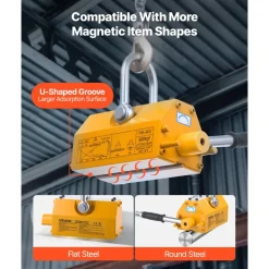 VEVOR Permanent Magnetic Lifter, 1320 lbs Pulling Capacity, Heavy Duty N42 Neodymium Lifting Magnet with Release Handle and Steel Hook, Used in Shop Crane and Hoist, for Lifting Plate Steel, Board