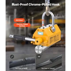 VEVOR Permanent Magnetic Lifter, 1320 lbs Pulling Capacity, Heavy Duty N42 Neodymium Lifting Magnet with Release Handle and Steel Hook, Used in Shop Crane and Hoist, for Lifting Plate Steel, Board