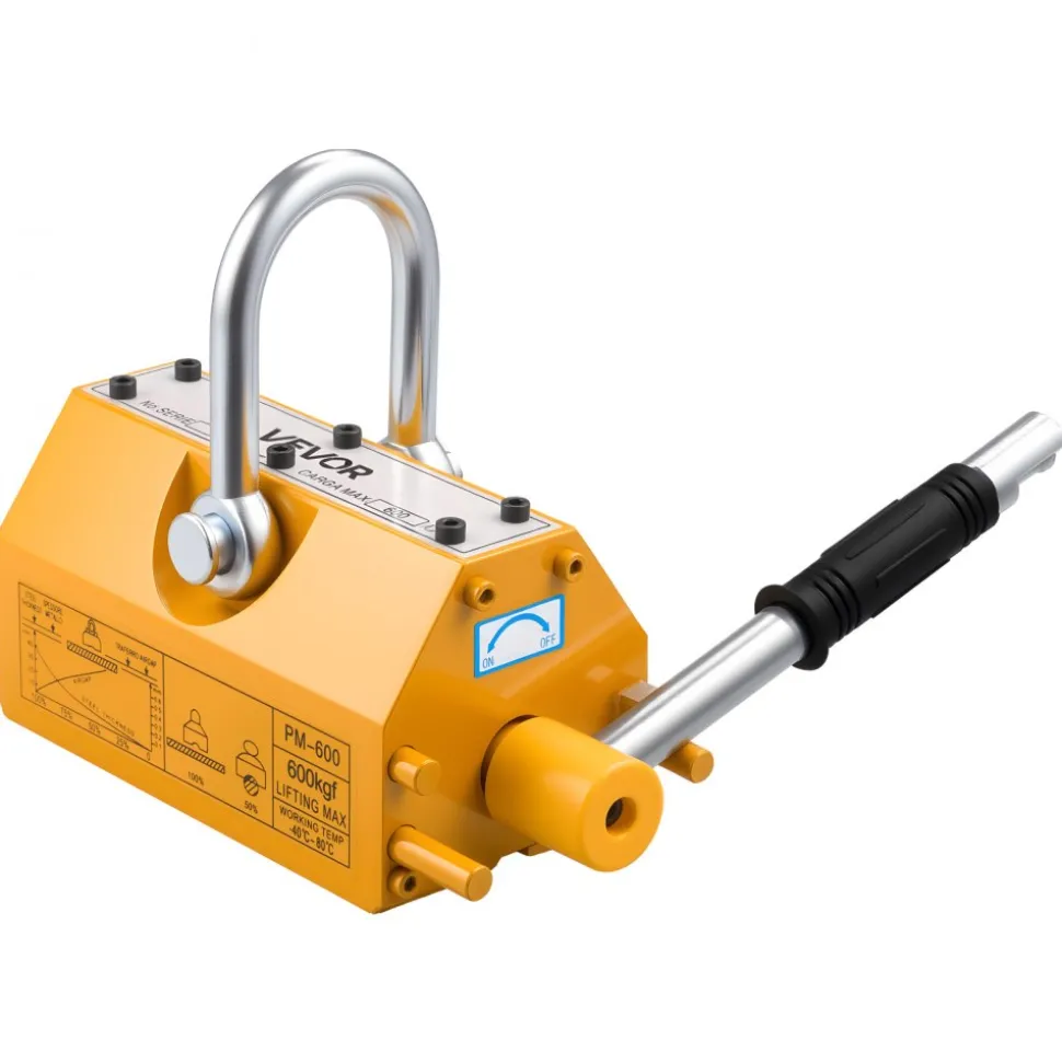 VEVOR Permanent Magnetic Lifter, 1320 lbs Pulling Capacity, Heavy Duty N42 Neodymium Lifting Magnet with Release Handle and Steel Hook, Used in Shop Crane and Hoist, for Lifting Plate Steel, Board
