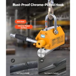 VEVOR Permanent Magnetic Lifter, 880 lbs Pulling Capacity, Heavy Duty N42 Neodymium Lifting Magnet with Release Handle and Steel Hook, Used in Shop Crane and Hoist, for Lifting Plate Steel, Board