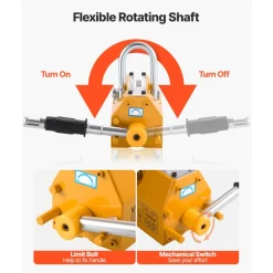 VEVOR Permanent Magnetic Lifter, 880 lbs Pulling Capacity, Heavy Duty N42 Neodymium Lifting Magnet with Release Handle and Steel Hook, Used in Shop Crane and Hoist, for Lifting Plate Steel, Board