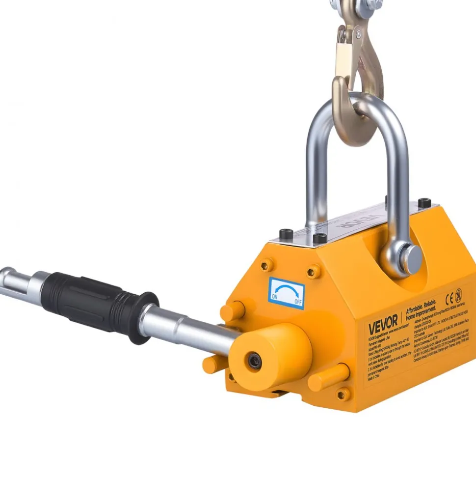 VEVOR Permanent Magnetic Lifter, 880 lbs Pulling Capacity, Heavy Duty N42 Neodymium Lifting Magnet with Release Handle and Steel Hook, Used in Shop Crane and Hoist, for Lifting Plate Steel, Board