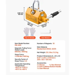 VEVOR Permanent Magnetic Lifter, 880 lbs Pulling Capacity, Heavy Duty N42 Neodymium Lifting Magnet with Release Handle and Steel Hook, Used in Shop Crane and Hoist, for Lifting Plate Steel, Board