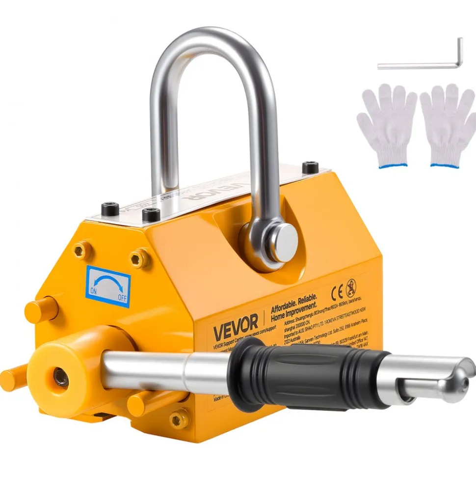 VEVOR Permanent Magnetic Lifter, 880 lbs Pulling Capacity, Heavy Duty N42 Neodymium Lifting Magnet with Release Handle and Steel Hook, Used in Shop Crane and Hoist, for Lifting Plate Steel, Board