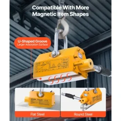 VEVOR Permanent Magnetic Lifter, 880 lbs Pulling Capacity, Heavy Duty N42 Neodymium Lifting Magnet with Release Handle and Steel Hook, Used in Shop Crane and Hoist, for Lifting Plate Steel, Board