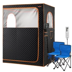 VEVOR 2 Person Portable Infrared Sauna for Home, Upgraded Full Body Home Spa Tent with 2 Foldable Chairs & Heated Mat & Remote,9-Level Temp Control Sauna Box for Relaxation & Stress Relief, (Black)