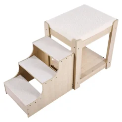 VEVOR Pet Bunk Bed with Stairs, Dog/Cat Window Perch, Multi-Level Bed Window Perch Dog Bedside Sleeper, Lounge Elevated Seat Platform with Foam Cushion,Pet Bed Couch for Bedside Indoor Use (Beige)